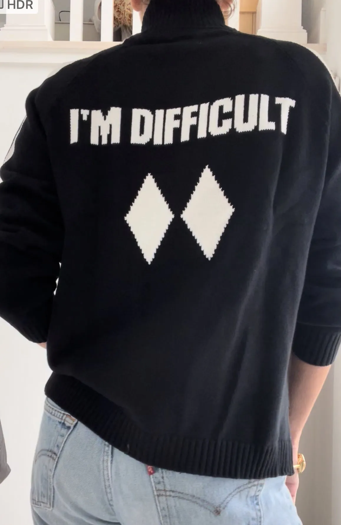 1/2 Zip I'M DIFFICULT Double Diamond Sweater