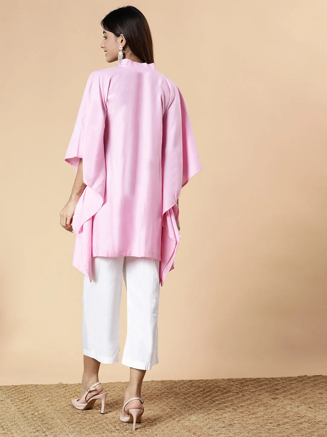 BabyPink Rayon MandarinKurti - VistaRosa