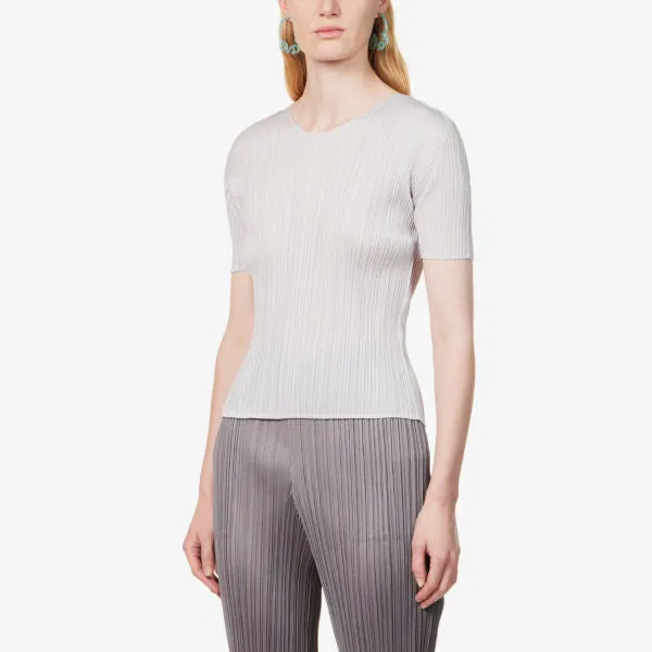 Basics Pleats Please Issey Miyake High Neck Pleated Knit Top, Gray