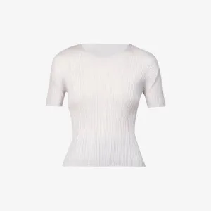 Basics Pleats Please Issey Miyake High Neck Pleated Knit Top, Gray
