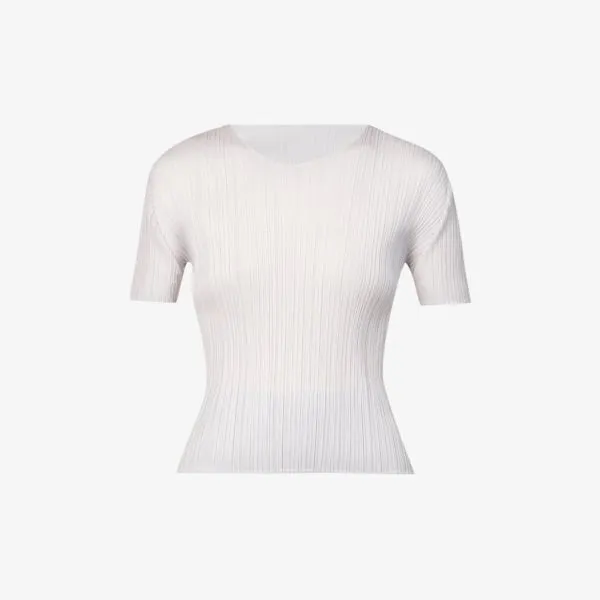 Basics Pleats Please Issey Miyake High Neck Pleated Knit Top, Gray