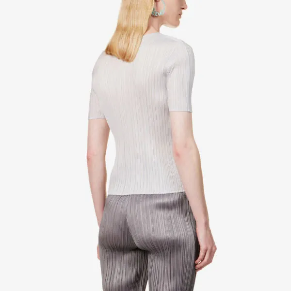 Basics Pleats Please Issey Miyake High Neck Pleated Knit Top, Gray