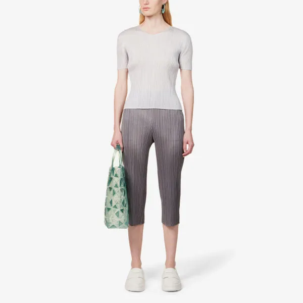 Basics Pleats Please Issey Miyake High Neck Pleated Knit Top, Gray