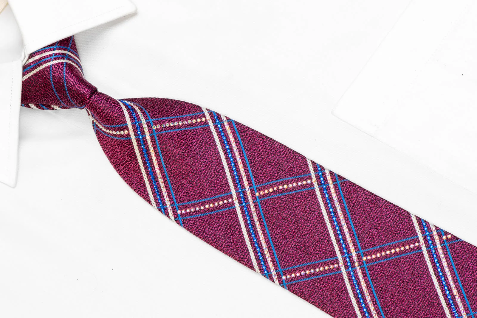 Blue Silver Striped On Purple Rhinestone Necktie WIth