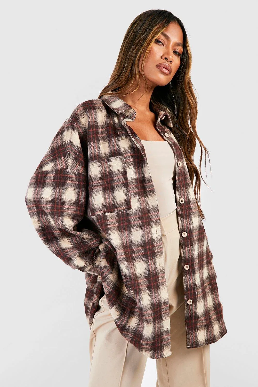 Boohoo Oversized Flannel Shirt, Gray