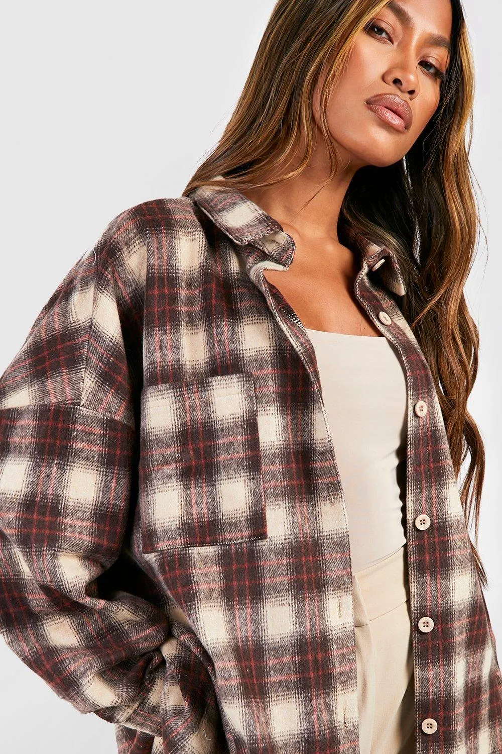 Boohoo Oversized Flannel Shirt, Gray