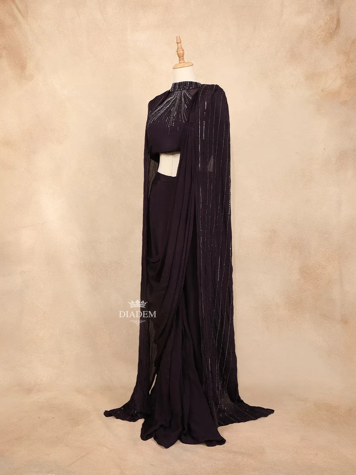 Burgandy Ready to wear Saree with Sequins and Beads Design with Designer Blouse