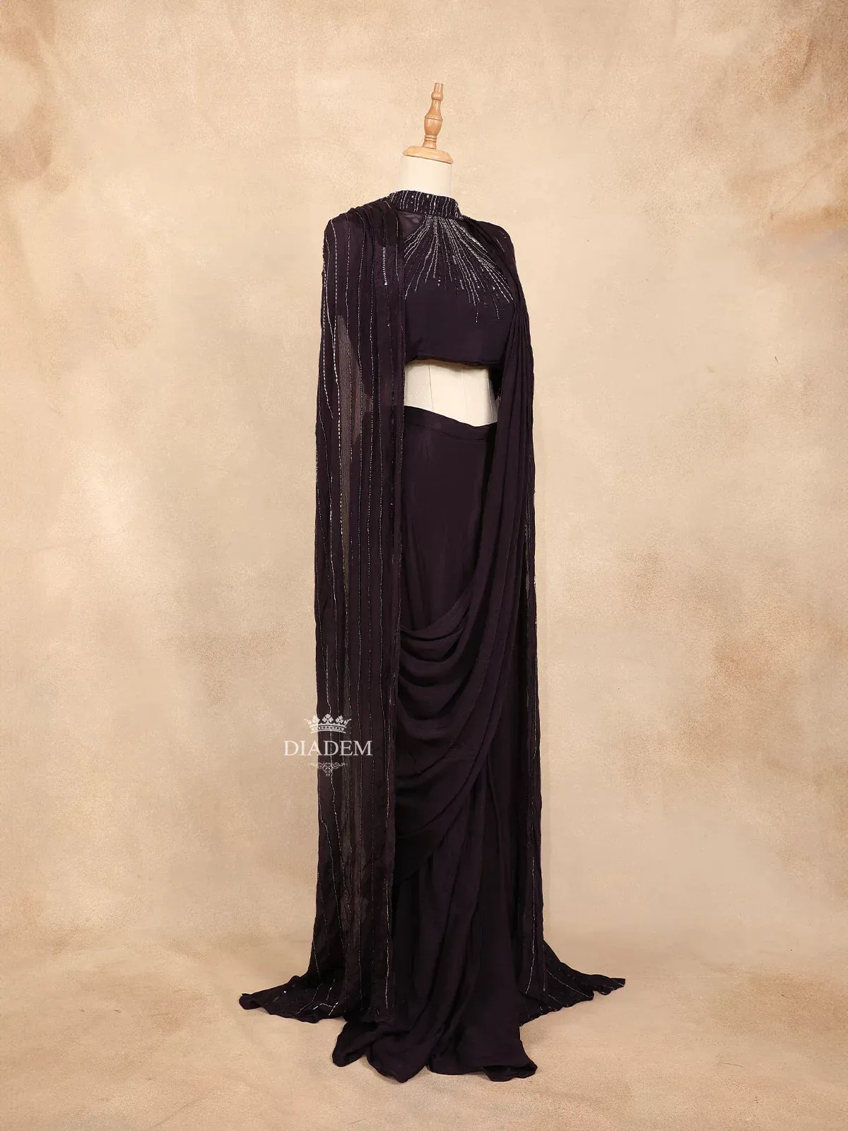 Burgandy Ready to wear Saree with Sequins and Beads Design with Designer Blouse