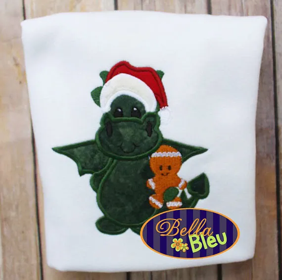 Christmas Dragon Holding Gingerbreadman Machine Applique Embroidery Design