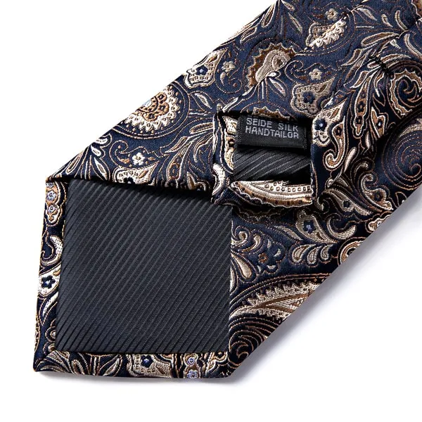 Classy Men Dark Blue Gold Paisley Silk Tie