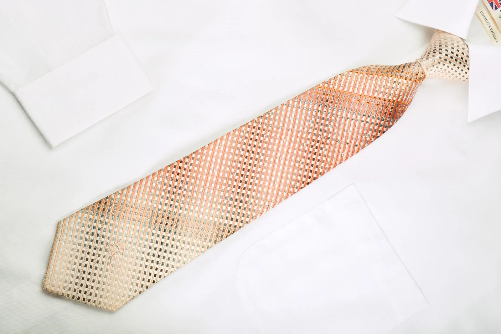 Countess Mara Rhinestone Necktie Orange Stripes On Silver With Blue Sparkles