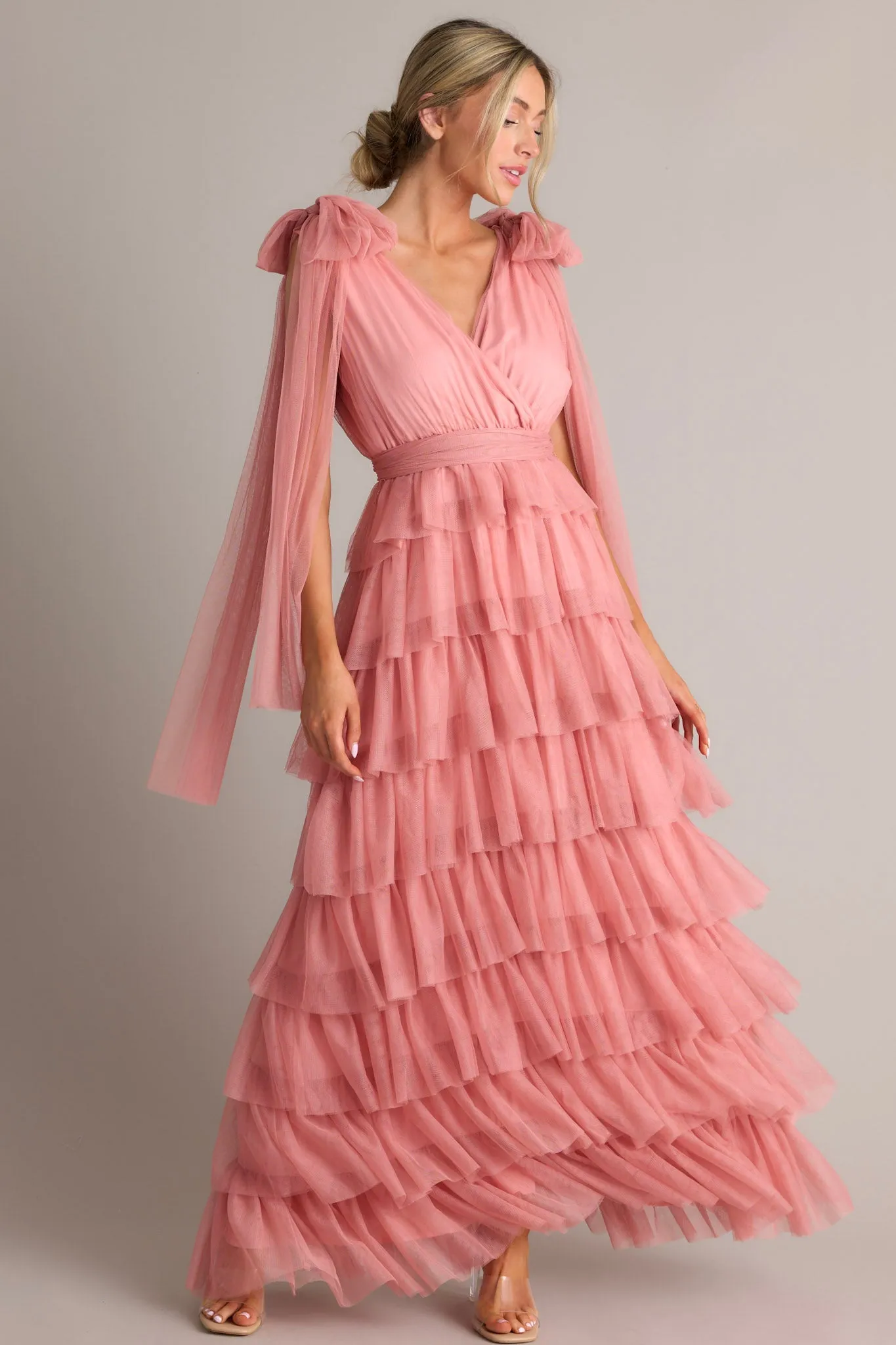 Creating Memories Dusty Rose Tiered Tulle Maxi Dress