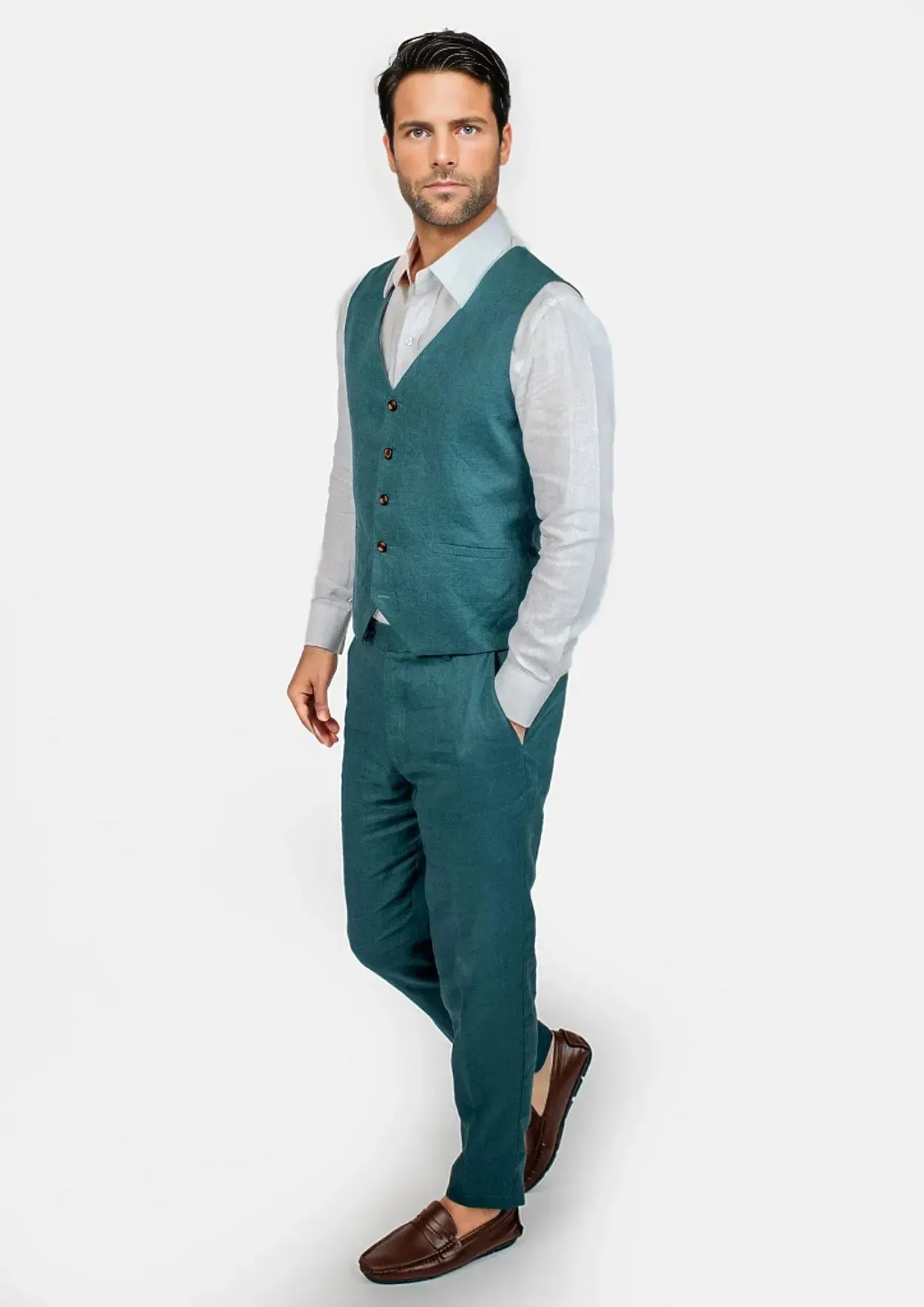 Deep Teal Linen Vest