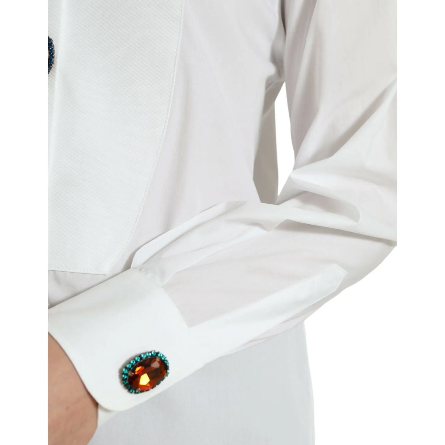 Dolce & Gabbana Elegant Crystal-Embellished White Cotton Top