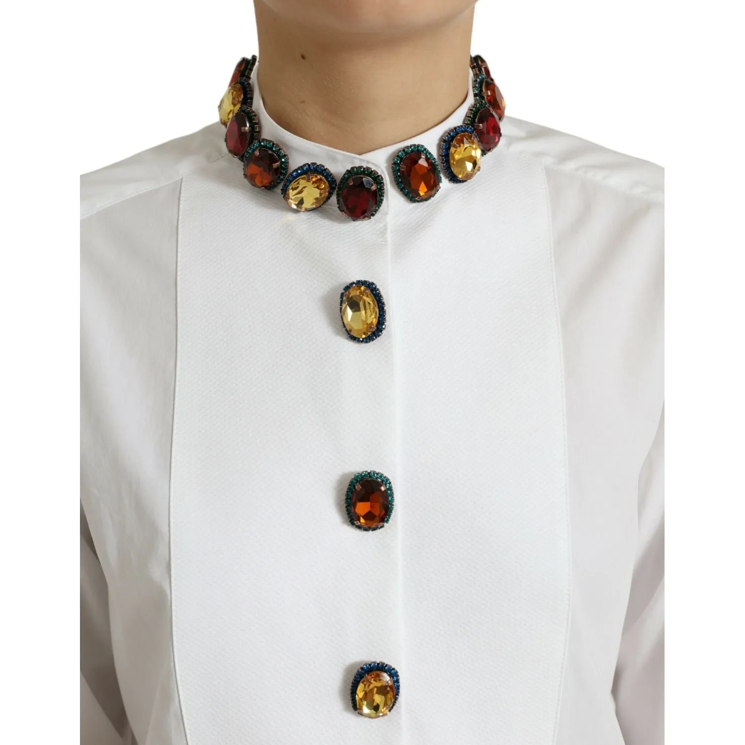 Dolce & Gabbana Elegant Crystal-Embellished White Cotton Top