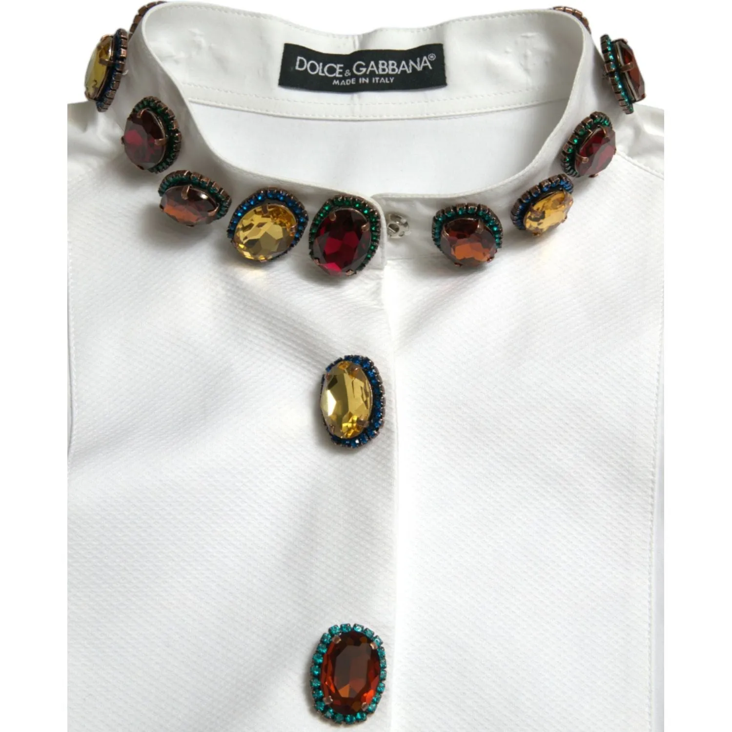 Dolce & Gabbana Elegant Crystal-Embellished White Cotton Top