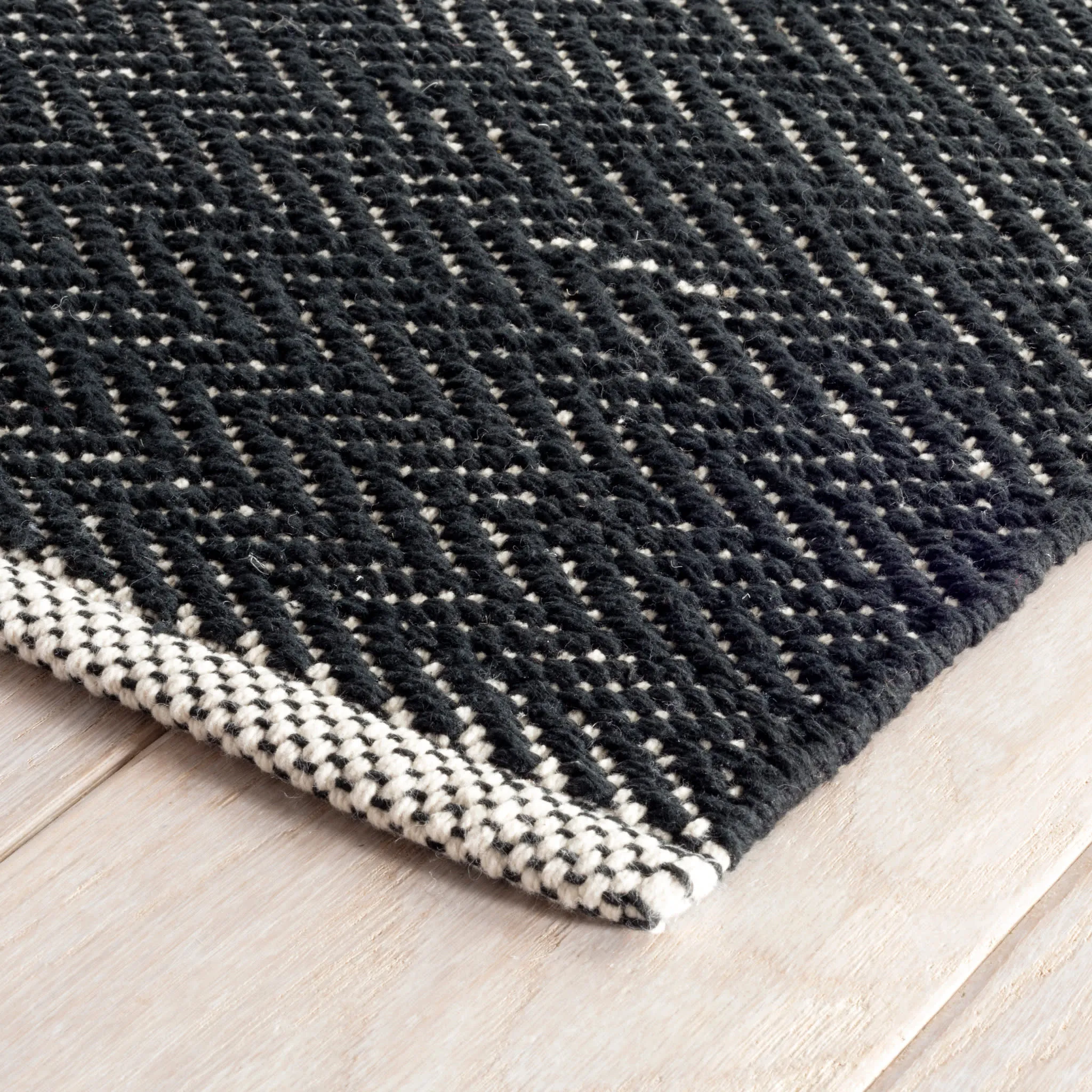 Herringbone Black Handwoven Cotton Rug Swatch