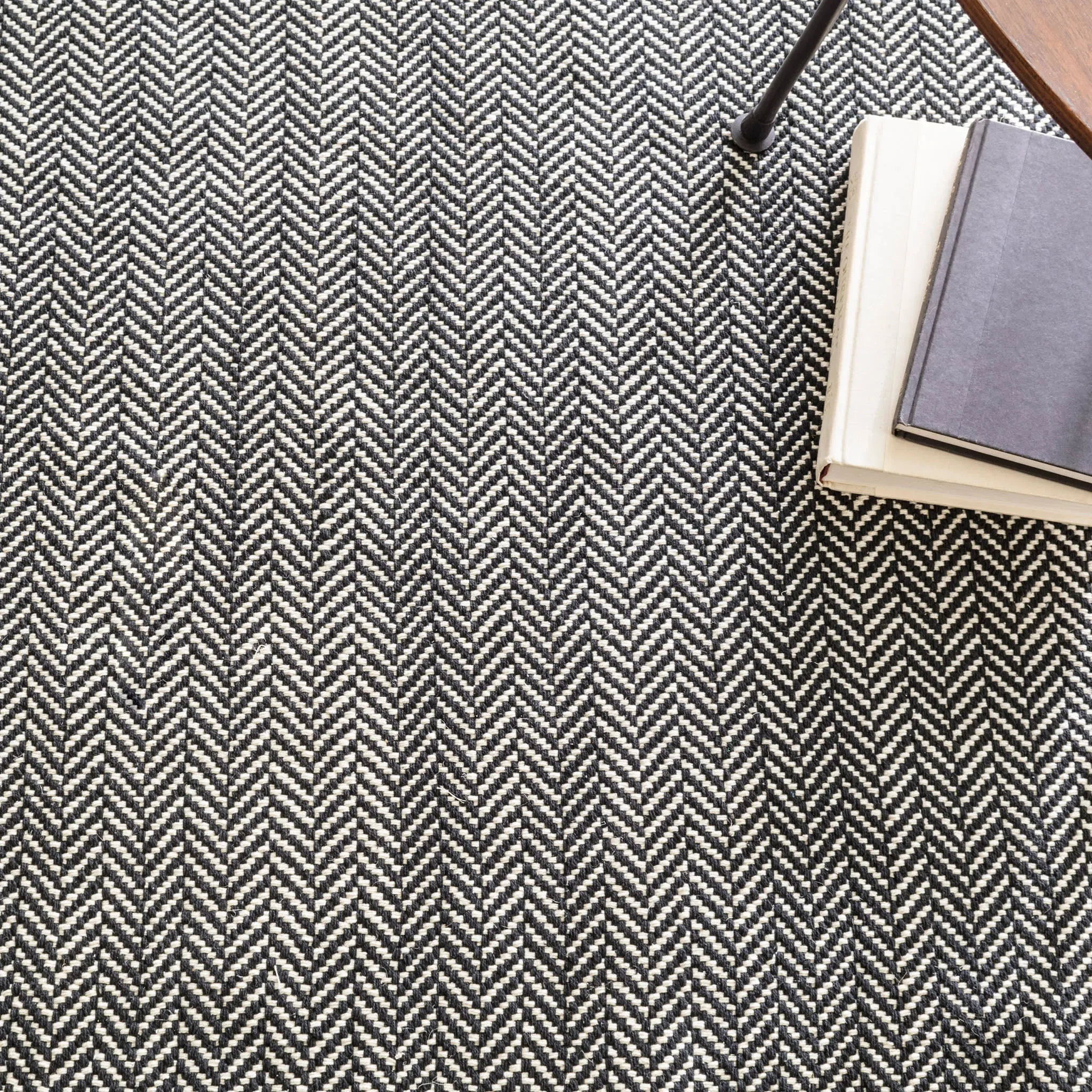 Herringbone Black Handwoven Cotton Rug Swatch