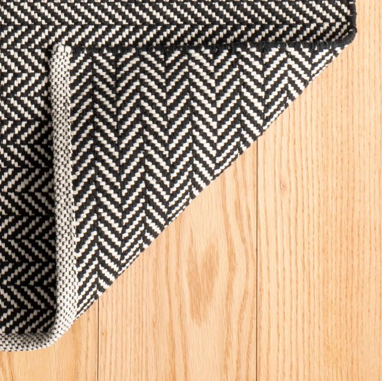 Herringbone Black Handwoven Cotton Rug Swatch