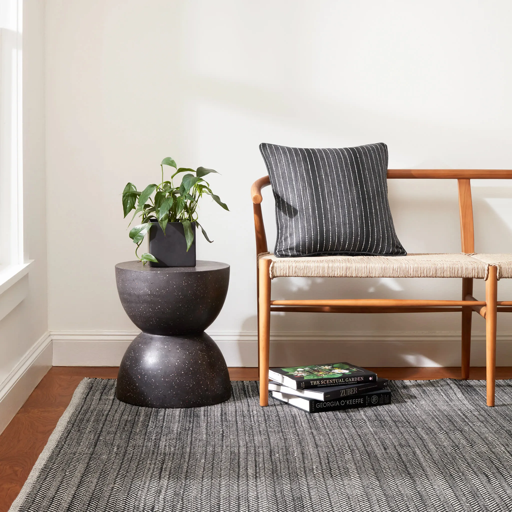Herringbone Black Handwoven Cotton Rug Swatch