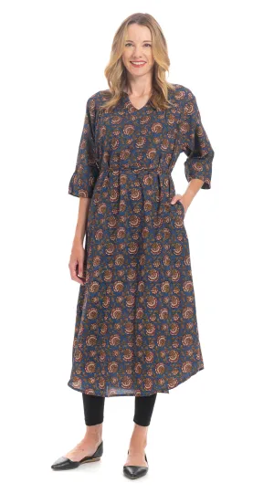 Jaipur Dress - org.cotton blockprint - navy raja