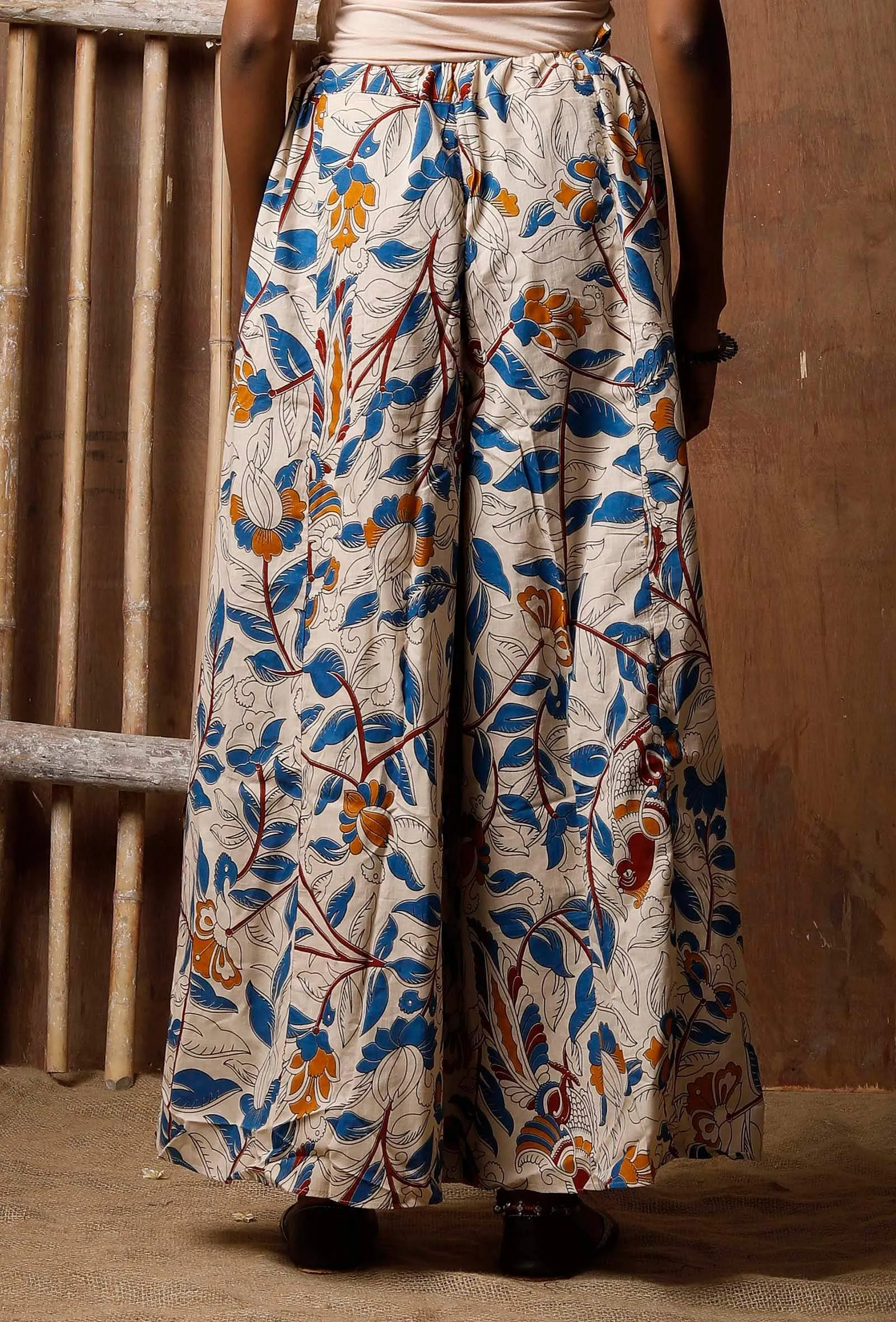 Kalamkari Block Printed Off White Palazzos