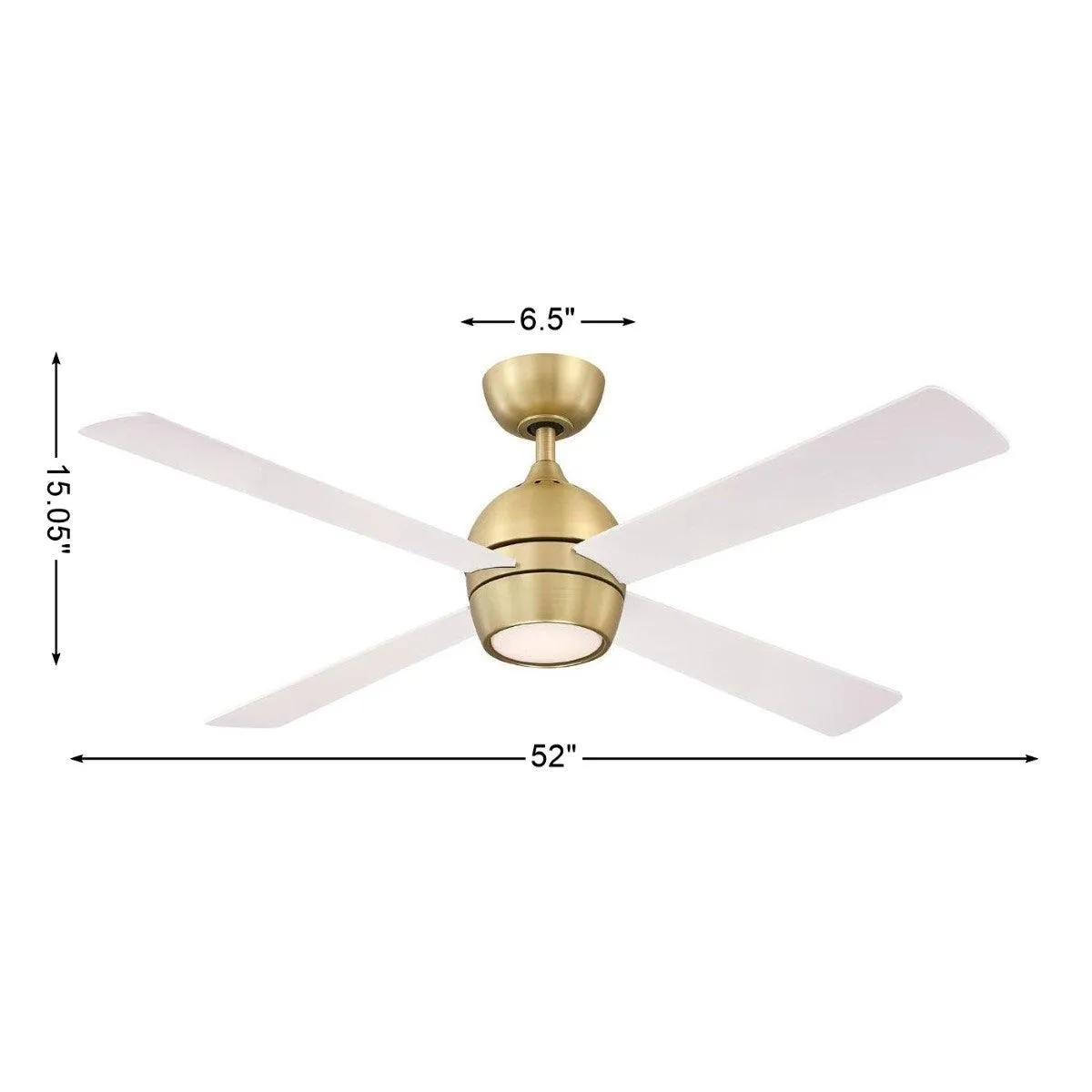 Kwad 52 Inch Brushed Satin Brass Modern LED Ceiling Fan with Remote