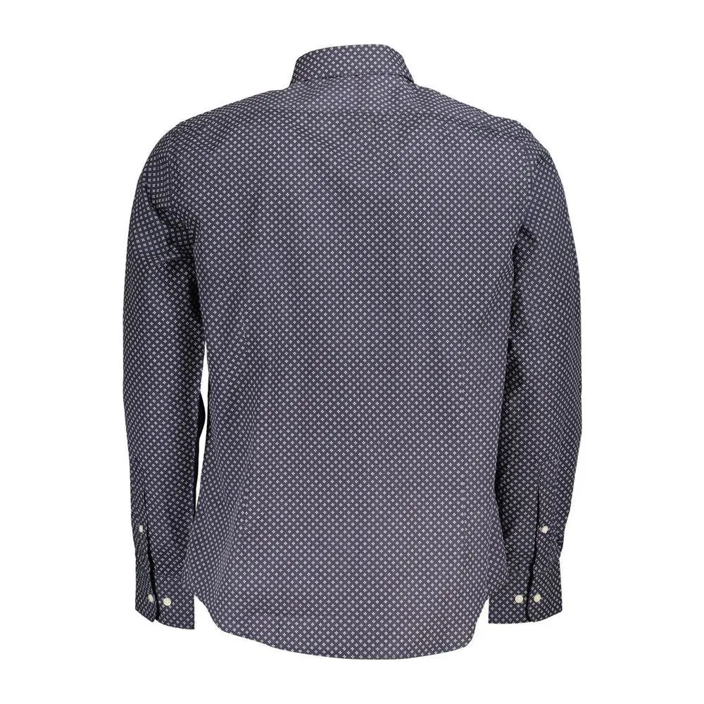 La Martina Blue Button-Down Cotton Shirt with Embroidery