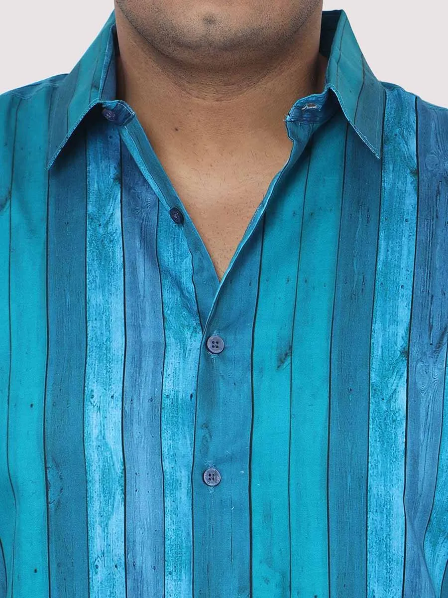 Men Plus Size Deep Blue Striped Digital Printed Full Shirt