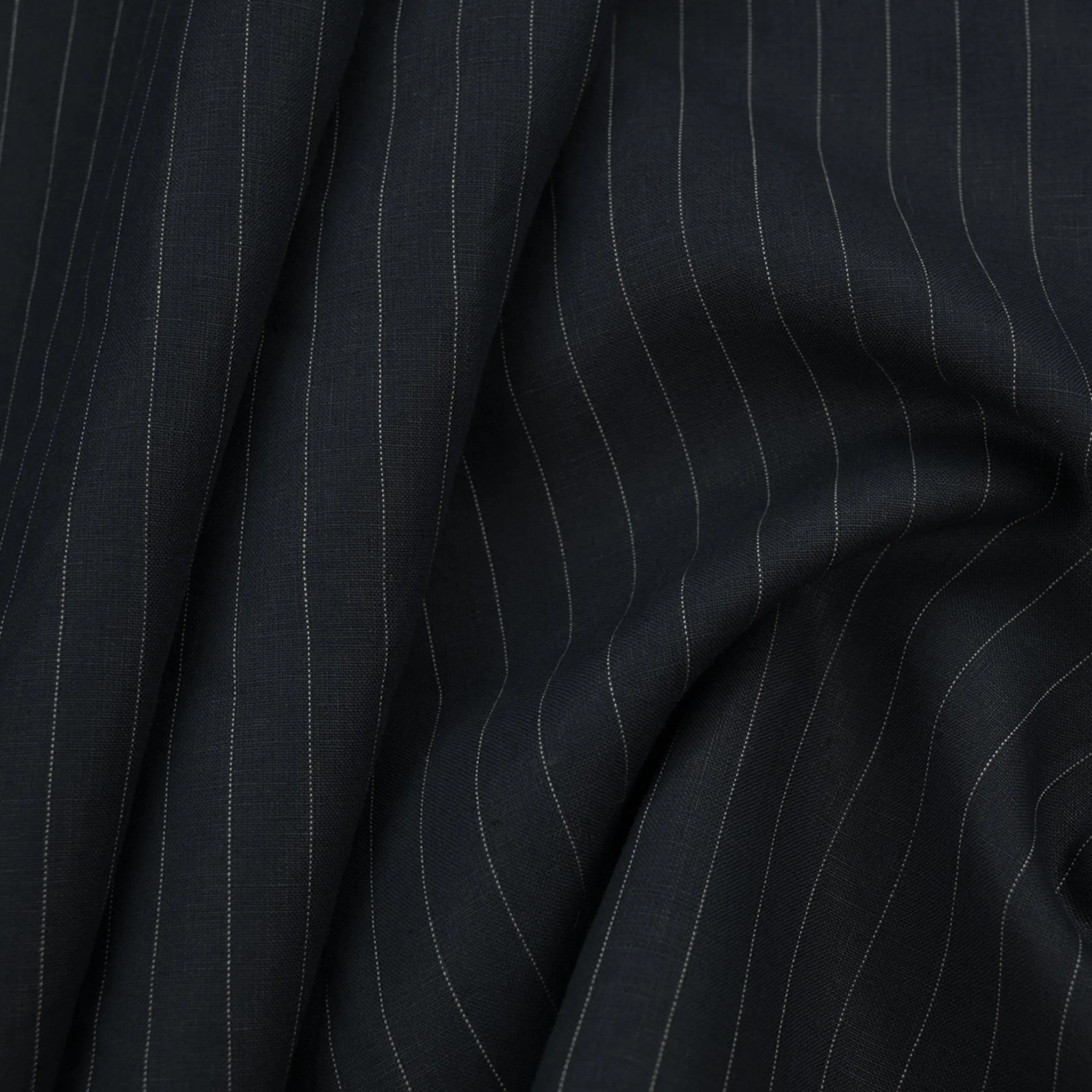 Midnight Pinstripe Linen Fabric 97573