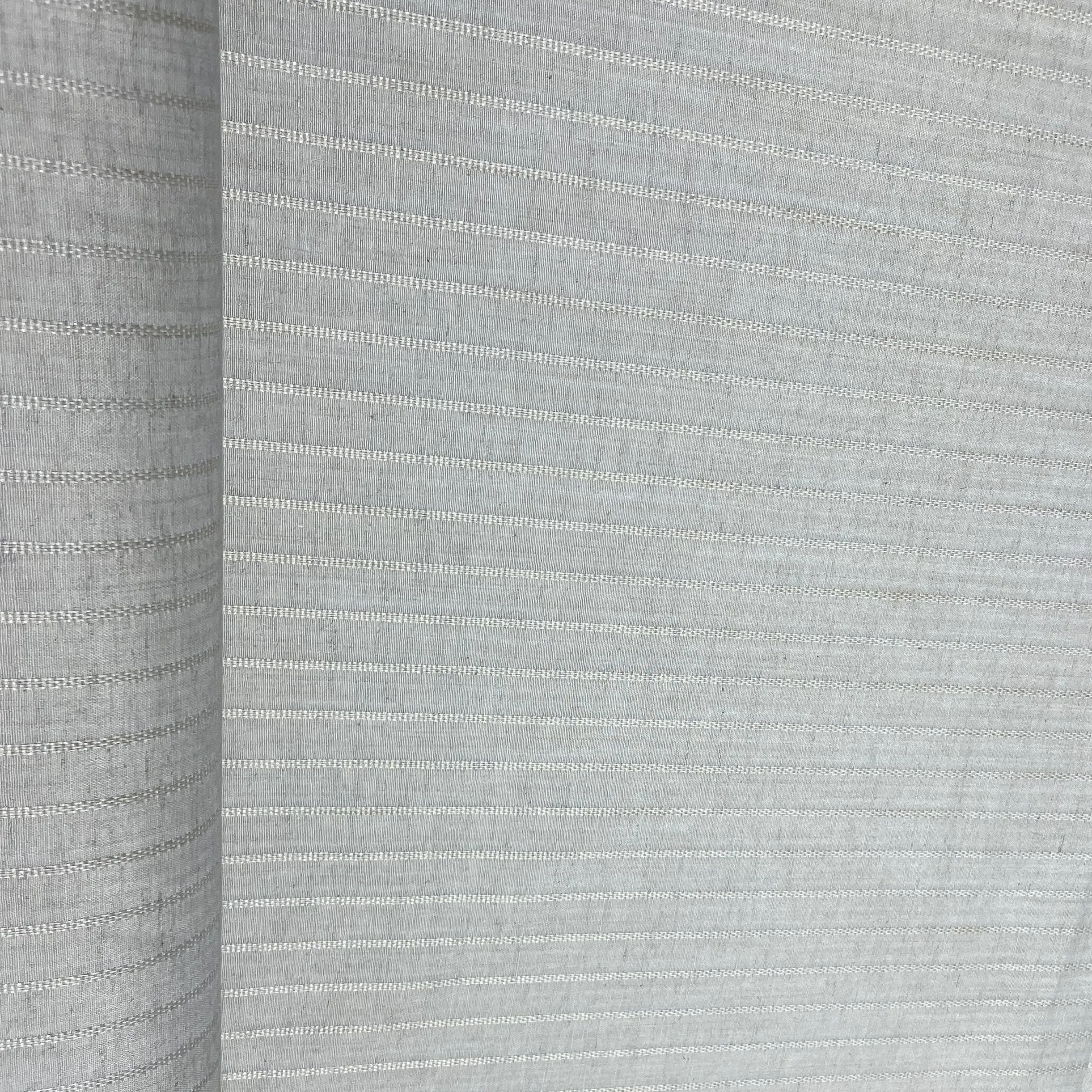Off White Thread Stripes Print Cotton Linen Fabric 18437
