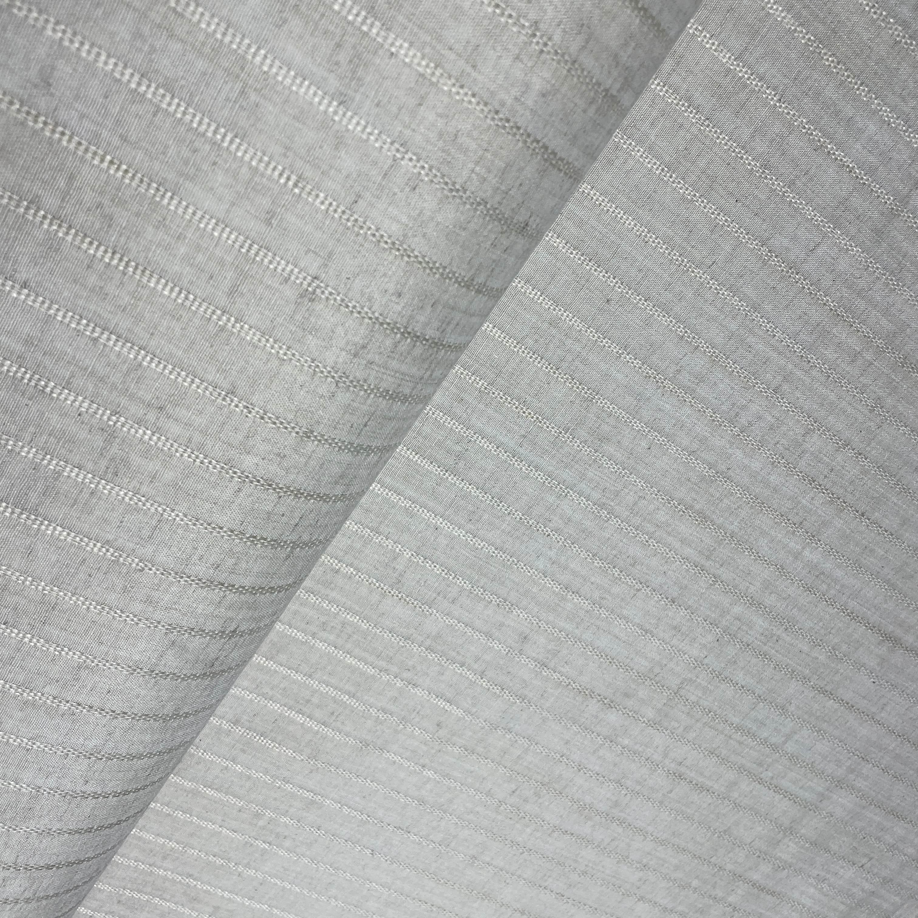Off White Thread Stripes Print Cotton Linen Fabric 18437