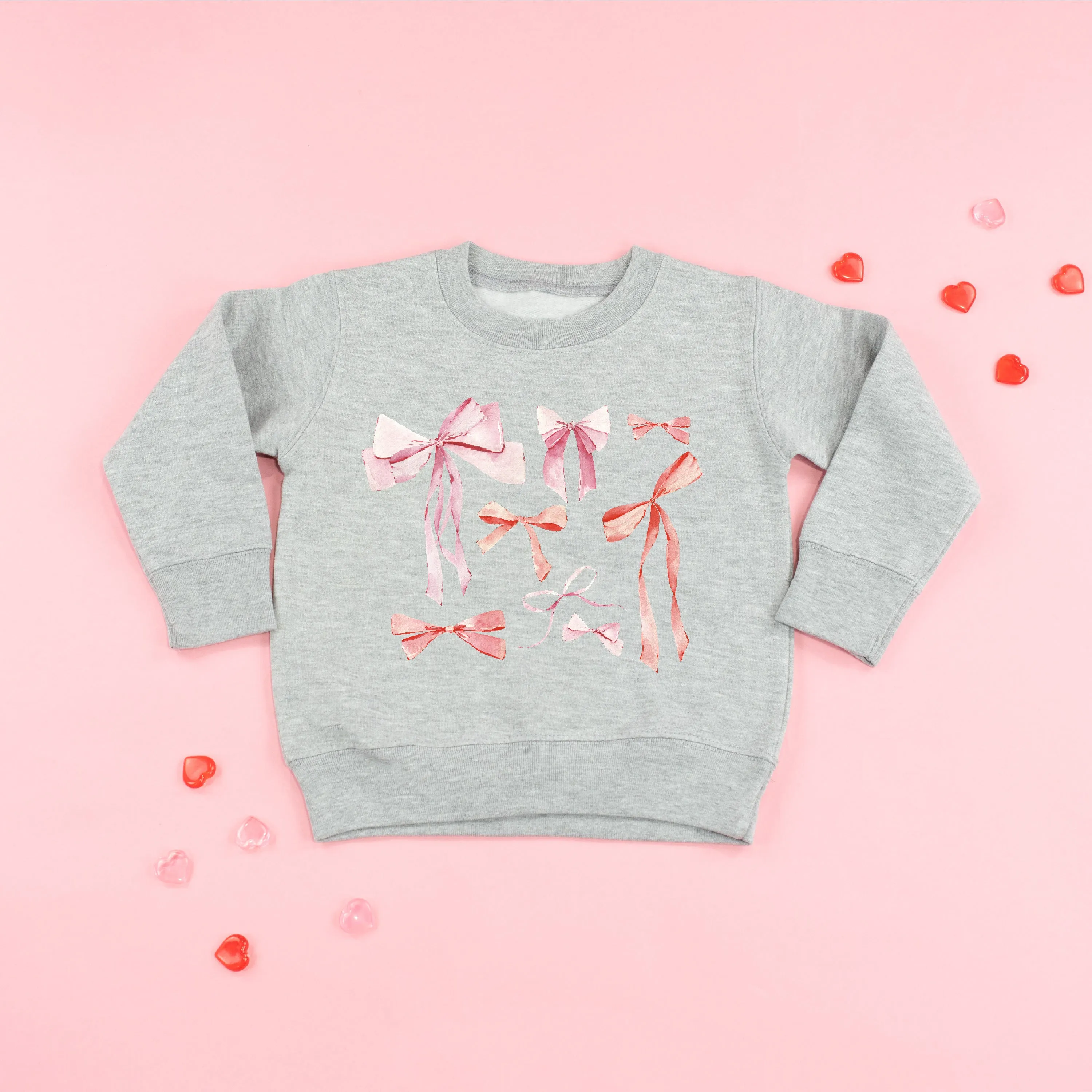 Pink And Red Valentine Bows - Child Sweater