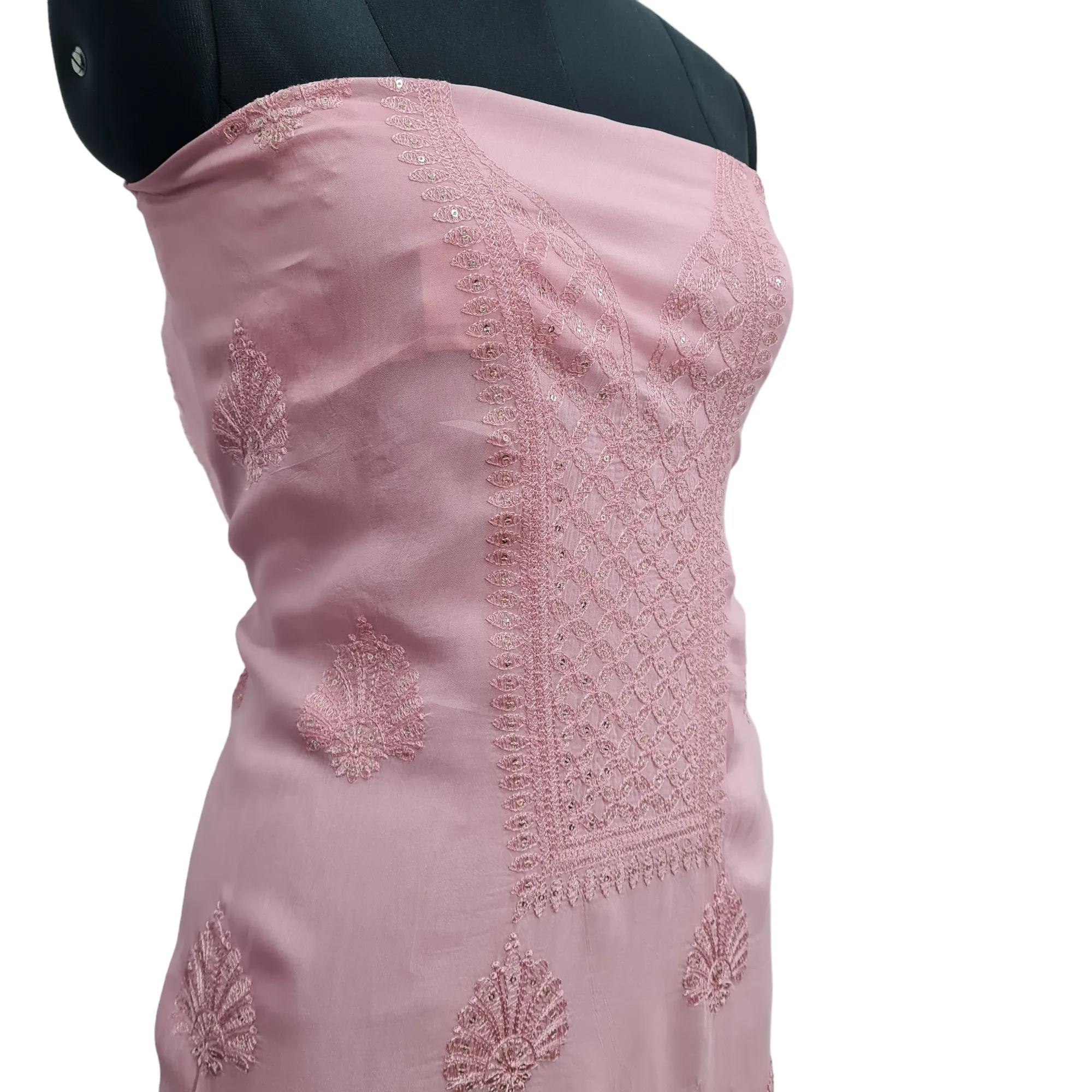 Pink Floral Sequins Embroidery Organza Kurti