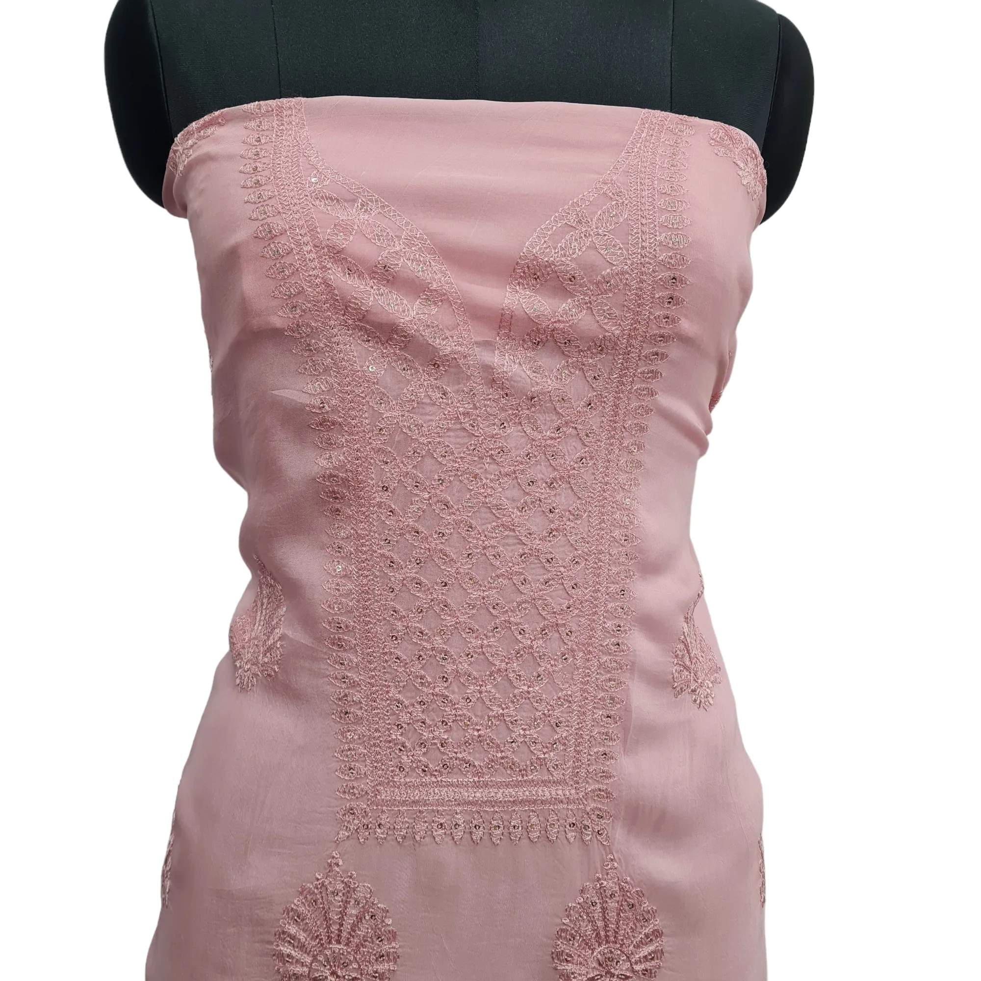 Pink Floral Sequins Embroidery Organza Kurti