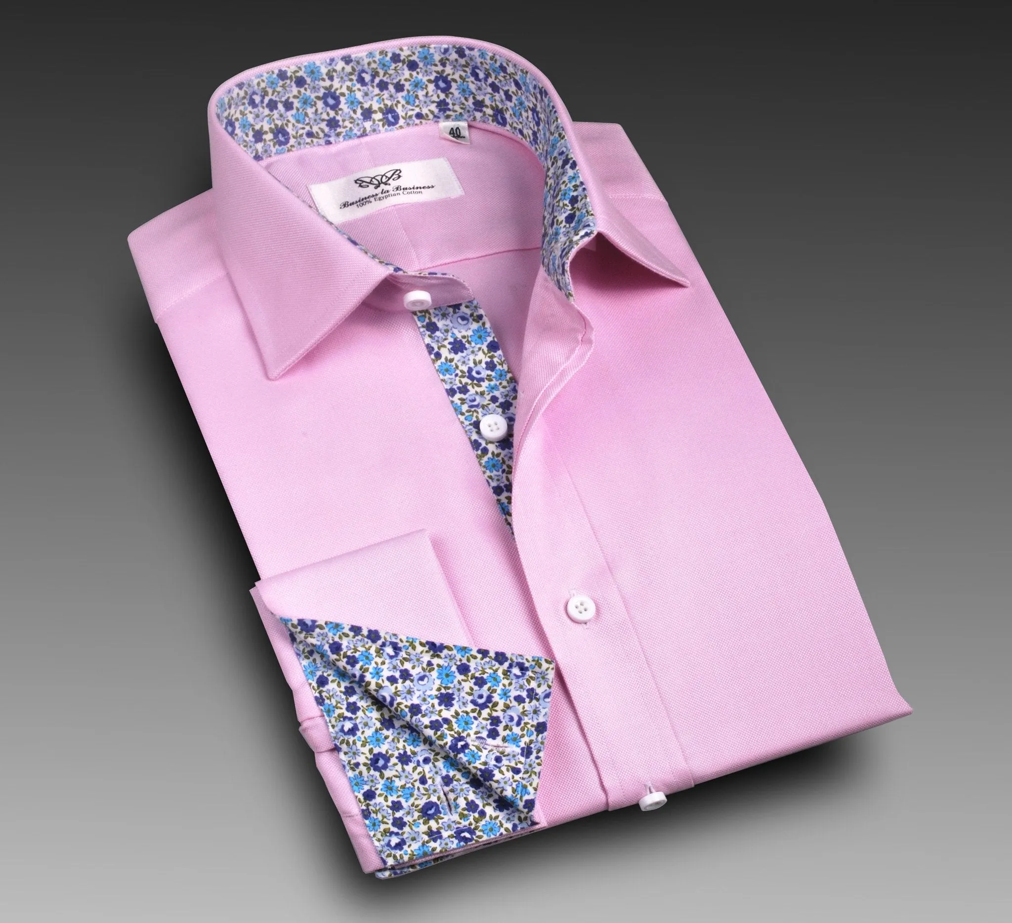 Pink Royal Oxford Formal Business Dress Shirt with Floral Inner-Lining