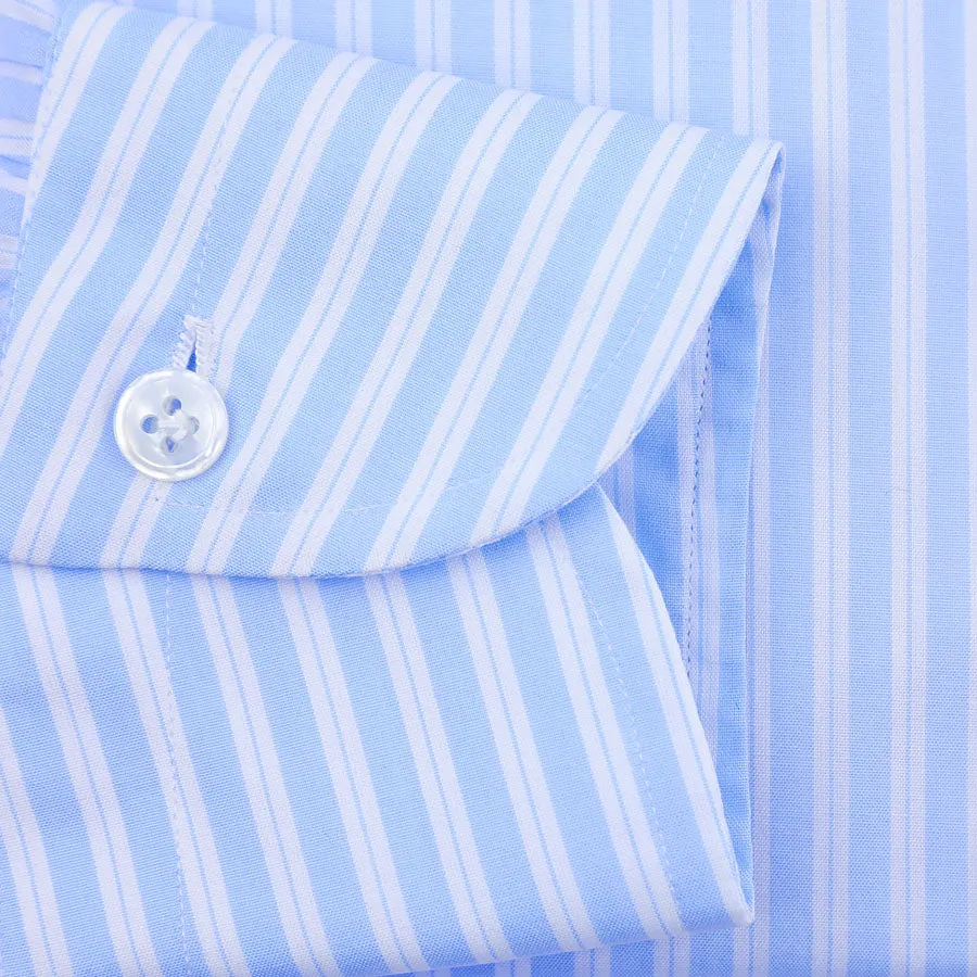 Poplin Semi Spread Shirt - Blue / White - Ticking Stripe