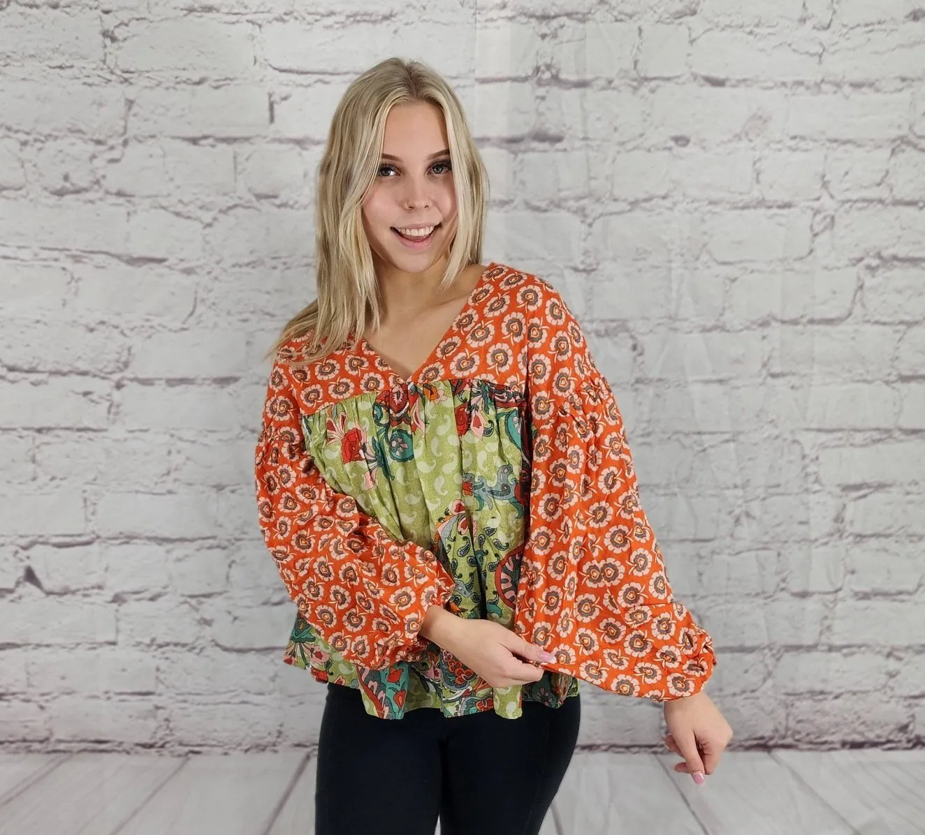 Printed floral and paisley pattern V-Neck top