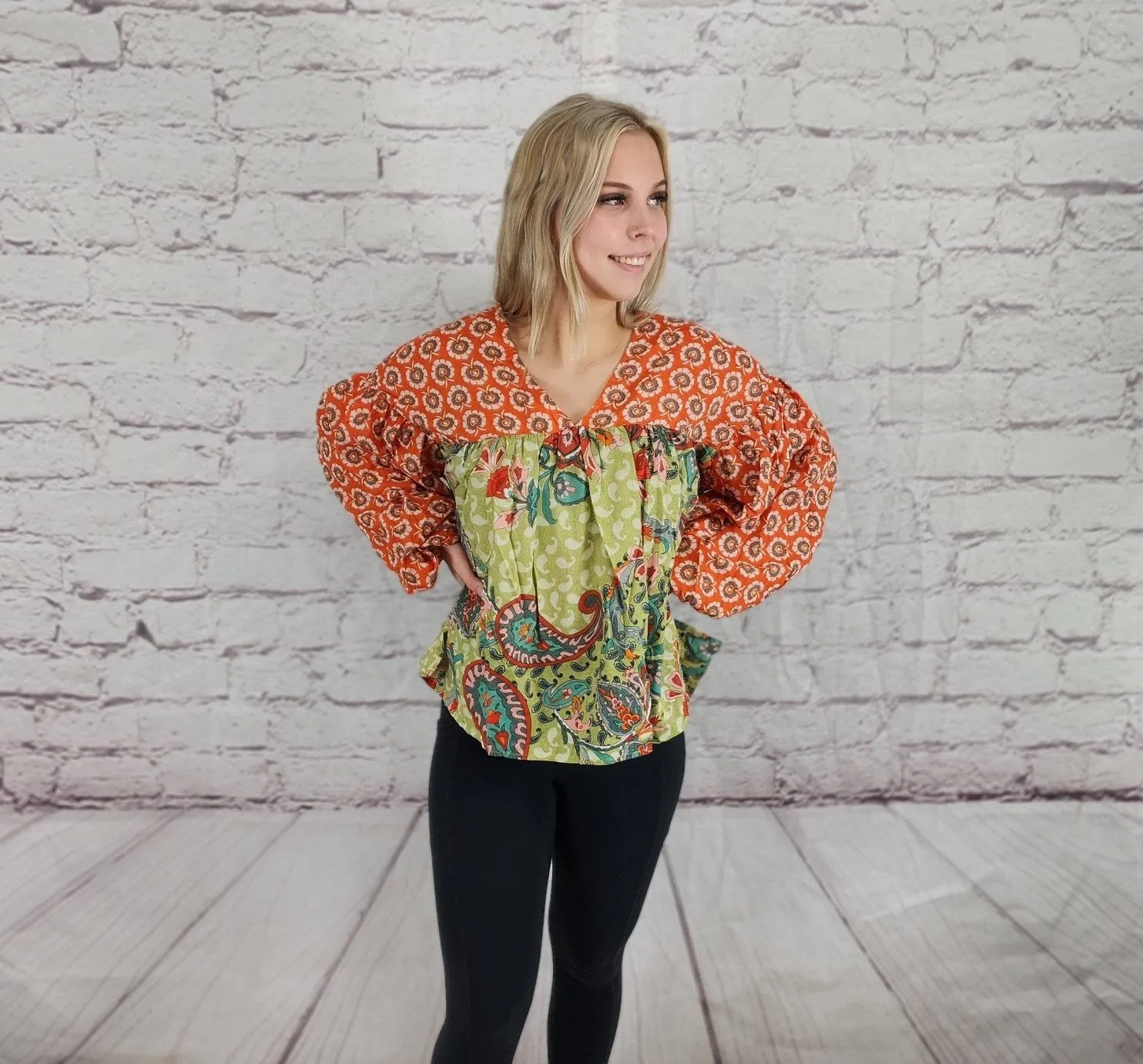 Printed floral and paisley pattern V-Neck top