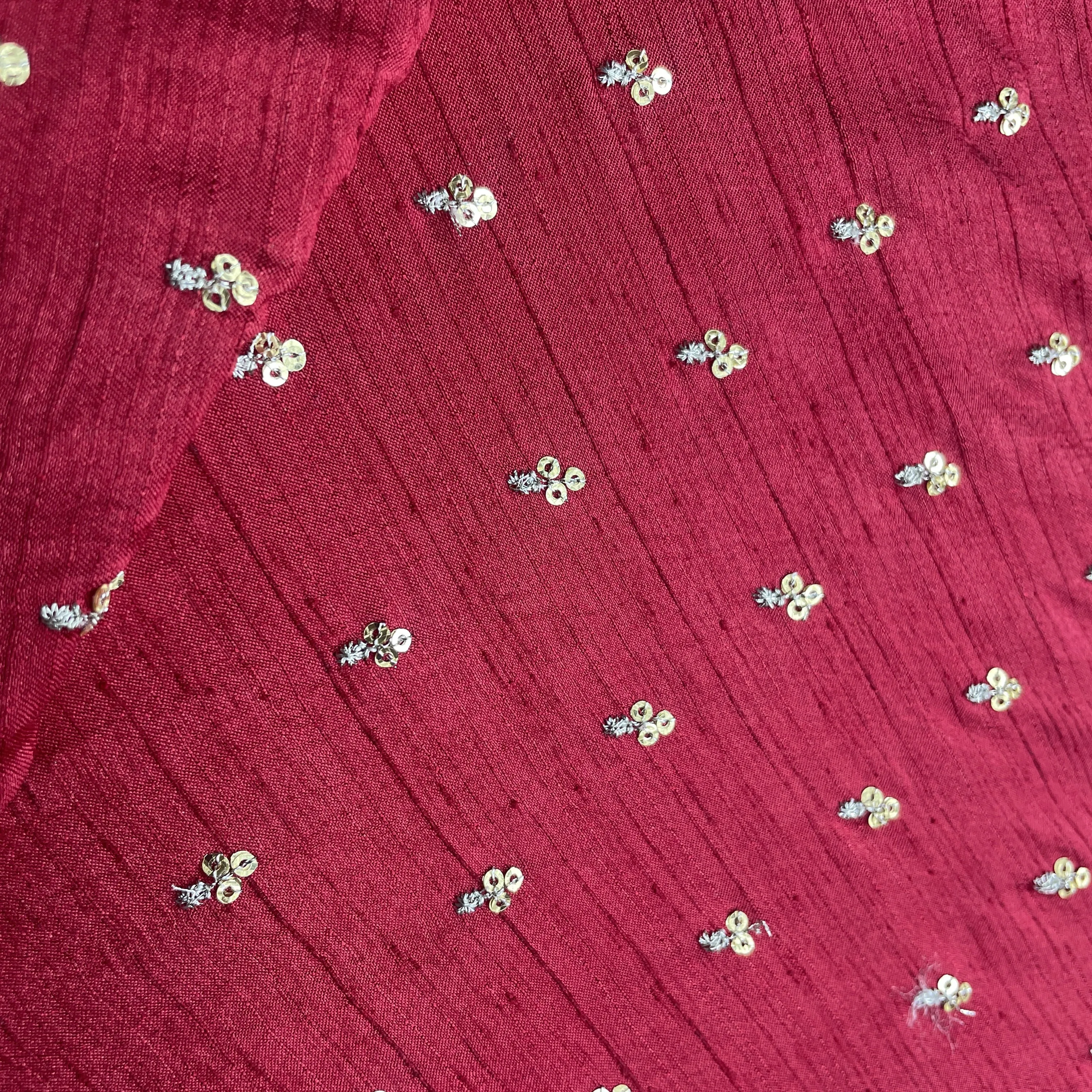Red Sequins Embroidery Dupion Silk Fabric 19907