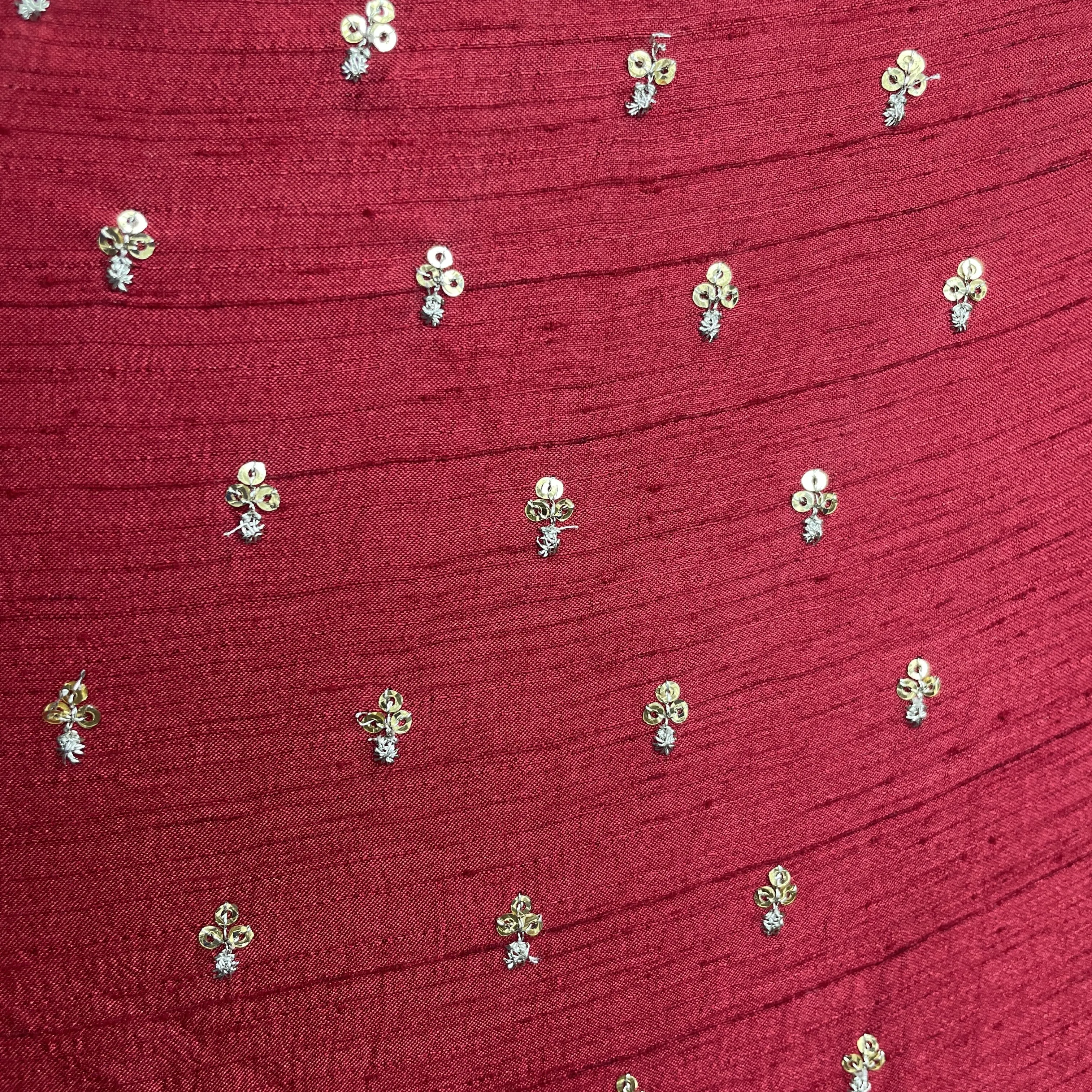 Red Sequins Embroidery Dupion Silk Fabric 19907