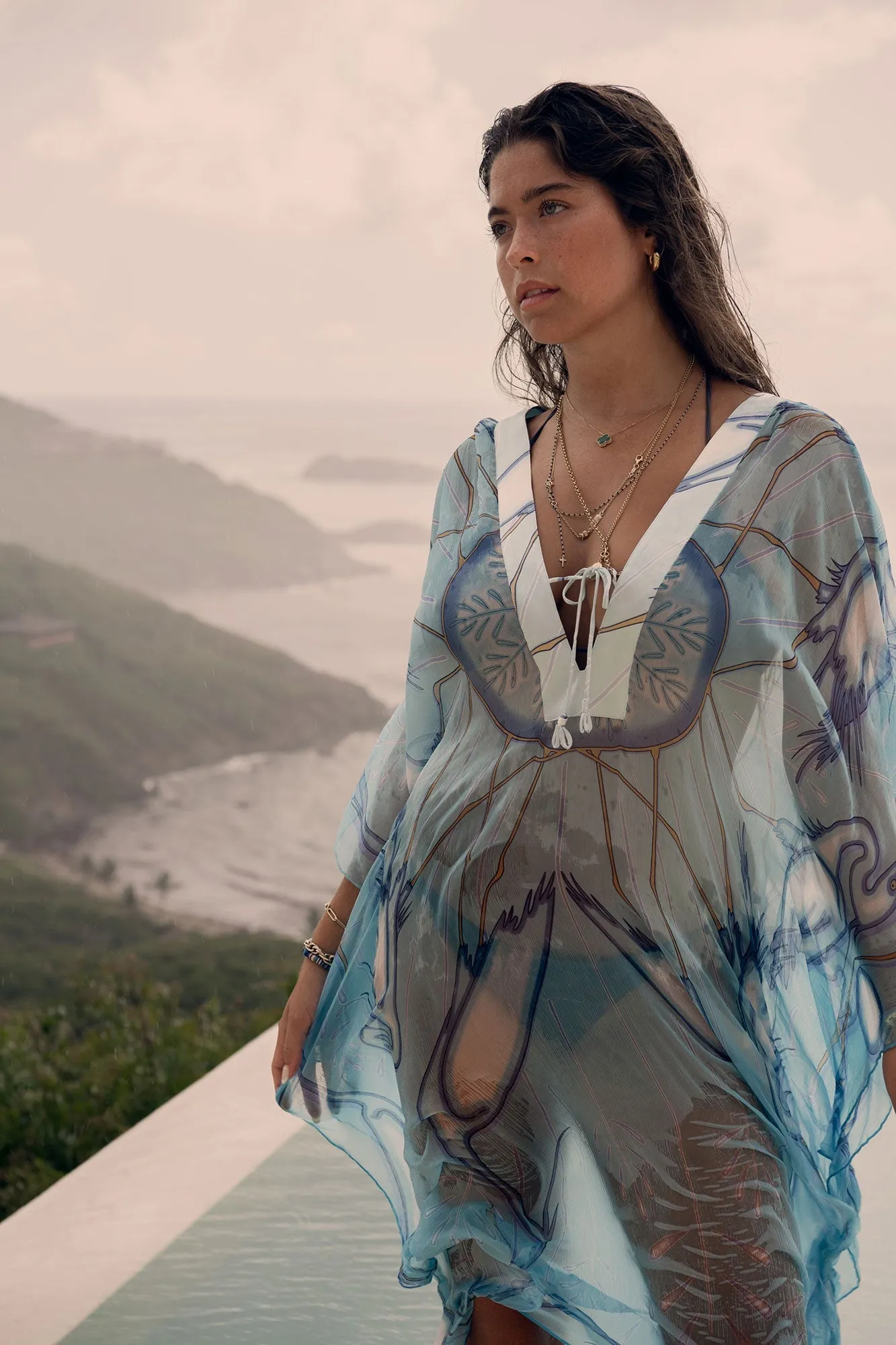 Silk Chiffon Ellie Kaftan EGRET