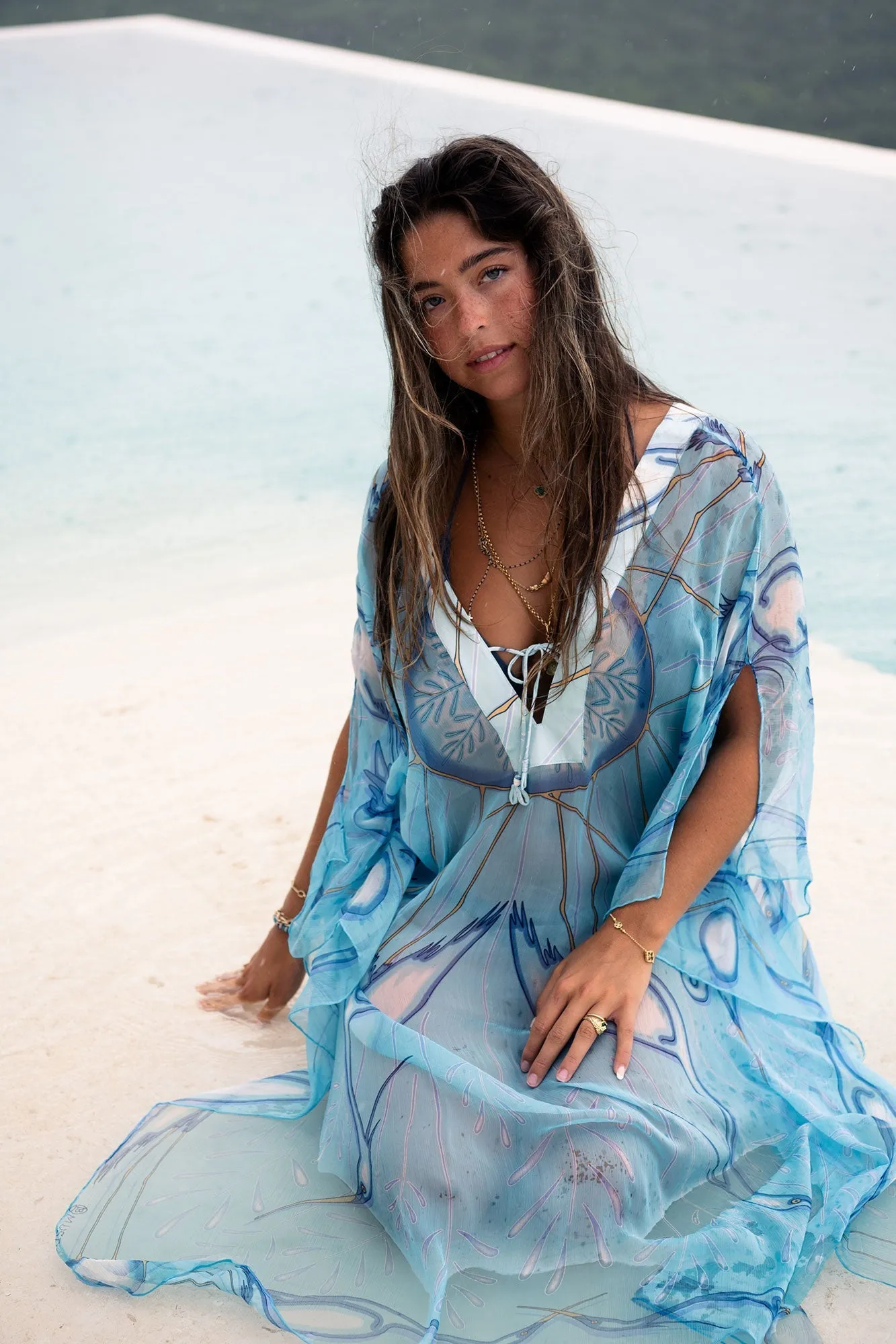Silk Chiffon Ellie Kaftan EGRET